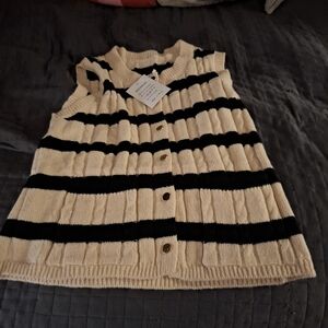 Striped Black and Cream Sleeveless Sweater